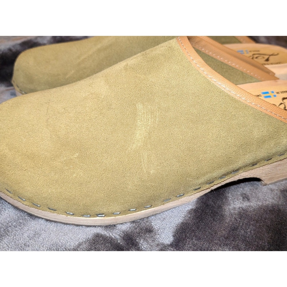 Lotta Stockholm Swedish Classic Clogs Olive Suede Tan Leather US 9 EU40 Boho LN